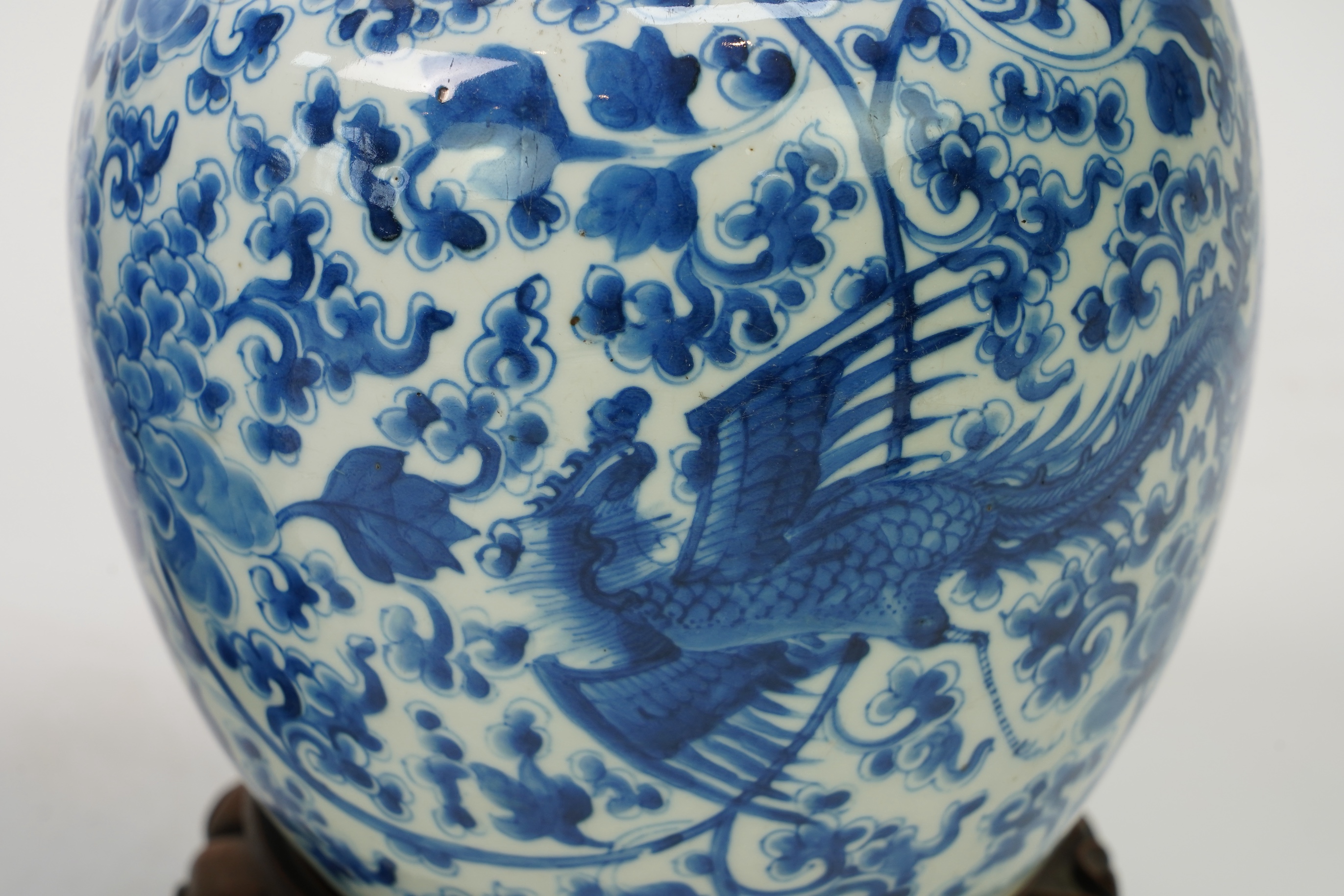 A pair of Chinese blue and white ‘phoenix’ jars, Kangxi period